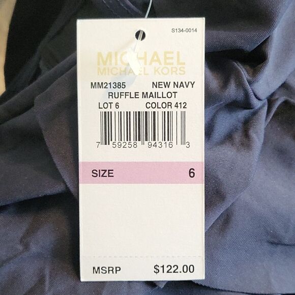 Michael Kors One Piece Sz 6 Navy Swimsuit Ruffle Maillot Swimwear - Picture 7 of 7